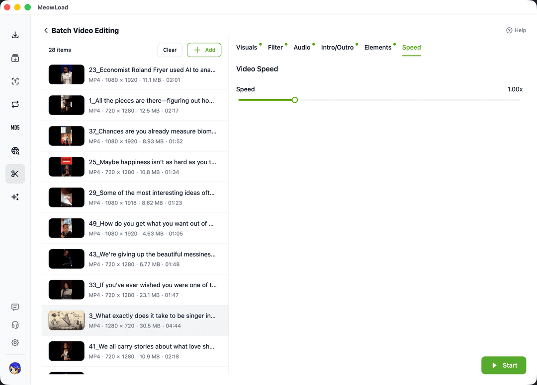 バッチビデオ速度チェンジャー